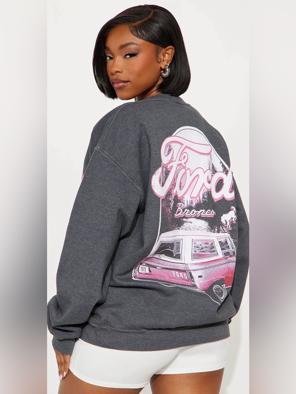 Fashion Nova Charcoal Crewneck Sweatshirt with Pink Bronco Graphic - Picture 2 of 2